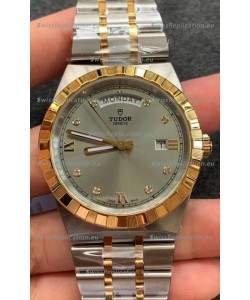 Tudor Royal Edition Watch - 1:1 Mirror Replica in Two Tone Casing - Grey Diamonds Dial