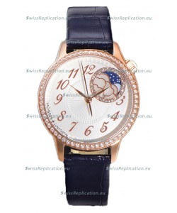 Vacheron Constantin Egerie Muse Moonphase Rose Gold Casing in White Dial Swiss Replica