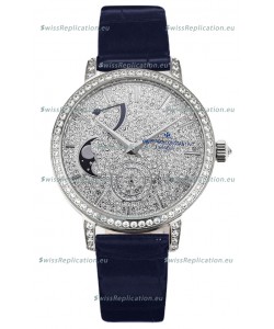 Vacheron Constantin Traditionelle Moon Phase Diamond Paved Dial in White Gold Swiss Replica