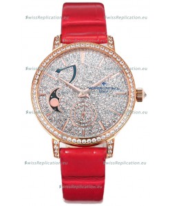 Vacheron Constantin Traditionelle Moon Phase Diamond Paved Dial in Rose Gold Swiss Replica