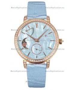Vacheron Constantin Traditionelle Moon Phase Blue Mother of Pearl Dial in Rose Gold Swiss Replica