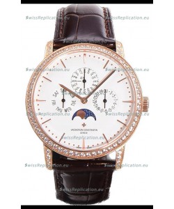 Vacheron Constantin Patrimony Perpetual Calendar Ultra-Thin Rose Gold White Dial Swiss Replica