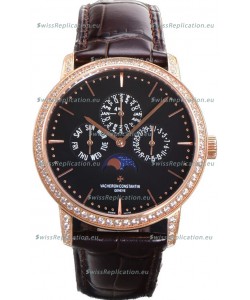 Vacheron Constantin Patrimony Perpetual Calendar Ultra-Thin Rose Gold Black Dial Swiss Replica