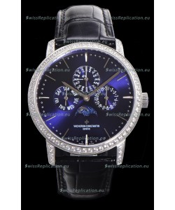 Vacheron Constantin Patrimony Perpetual Calendar Ultra-Thin White Gold Blue Dial Swiss Replica