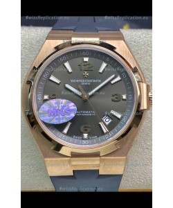 Vacheron Constantin Overseas 1:1 Mirror Replica 904L Rose Gold Steel Watch in Grey Dial - Rubber Strap