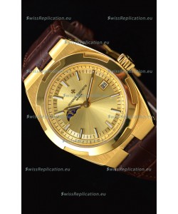 Vacheron Constantin Overseas MoonPhase Yellow Gold Swiss Watch in Brown Strap
