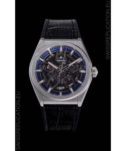 Zenith Defy Classic Skeleton 41 mm Titanium Men's Swiss Replica Watch - Black Leather Strap