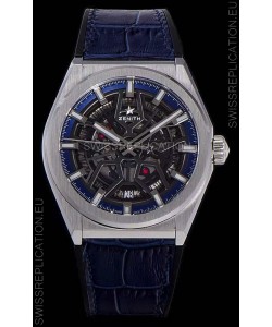 Zenith Defy Classic Skeleton 41 mm Titanium Men's Swiss Replica Watch - Blue Leather Strap